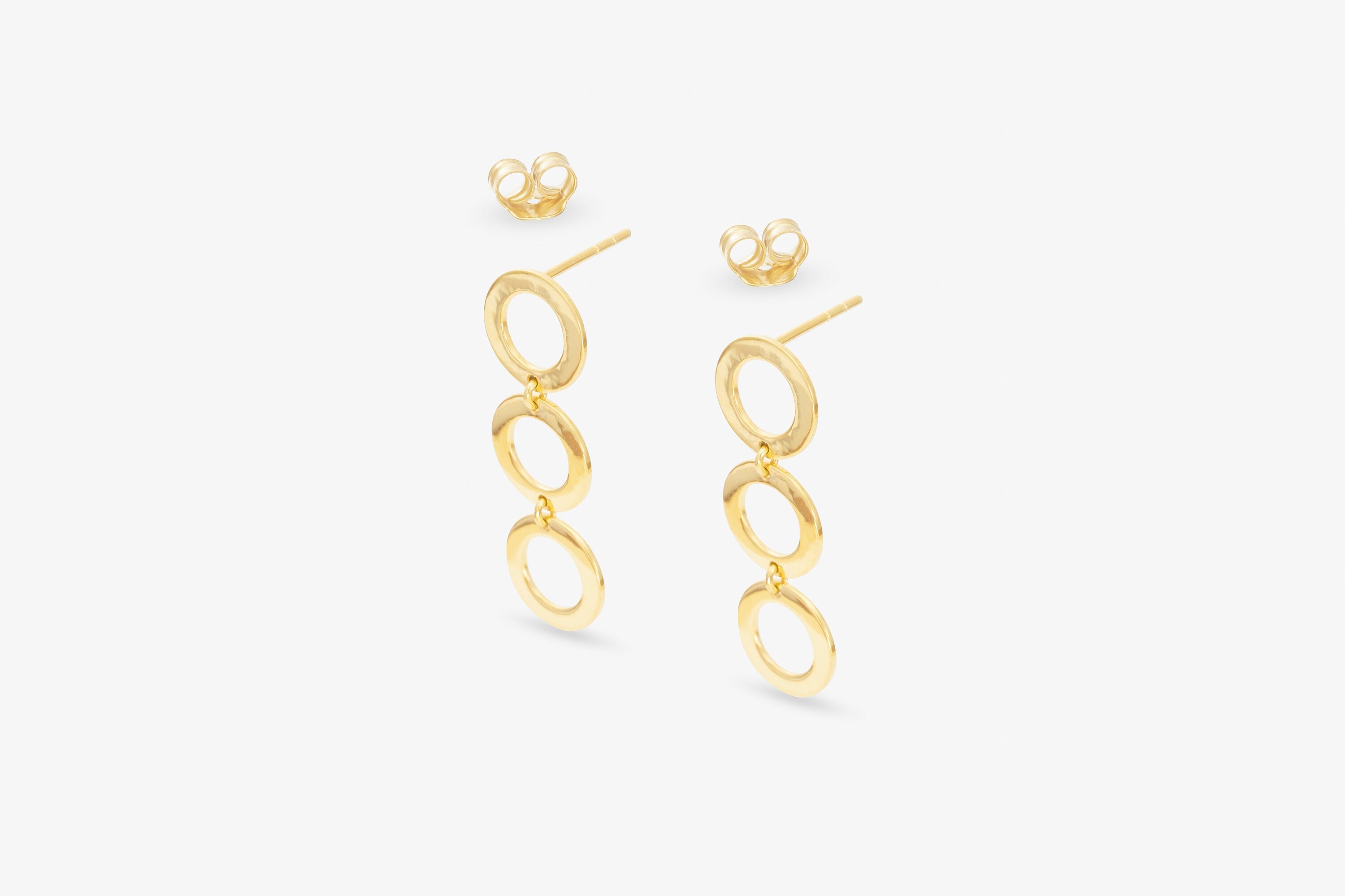 Triple Circle Earrings, Sterling Silver Circle Stud Earrings, Minimalist Dangle Drop Earrings, Classic Earrings